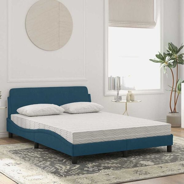 vidaXL Bed met matras "Dover" fluweel blauw 140x200 cm