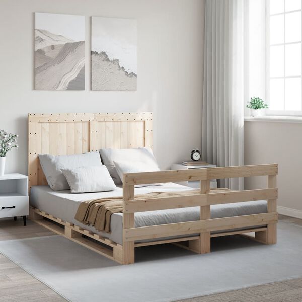 vidaXL Bedframe met hoofdbord massief grenenhout wit 140x200 cm