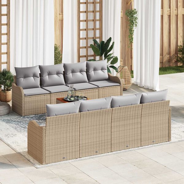 vidaXL Tuinbankenset met kussen 9 pcs Beige poly rattan