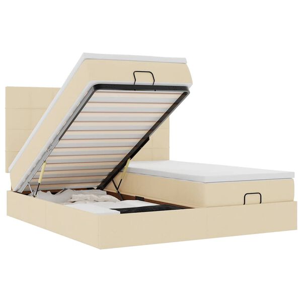 vidaXL Ottoman bed met matrassen en LED's 200x200cm stof cr&egrave;mekleurig