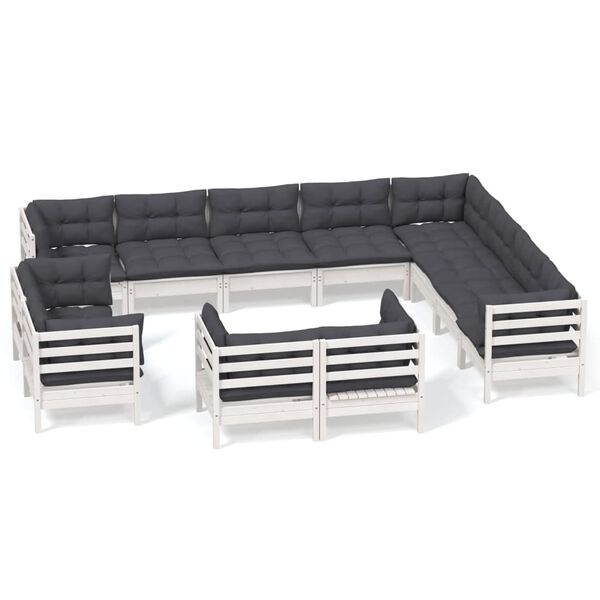 vidaXL 12-delige Loungeset met kussens massief grenenhout wit