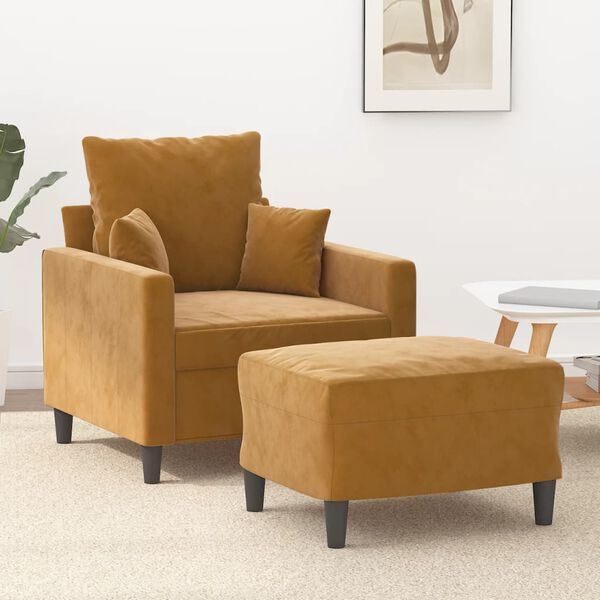 vidaXL Fauteuil met voetenbank 60 cm fluweel bruin