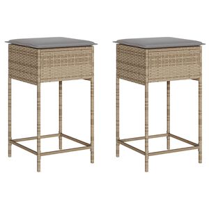 vidaXL Tuinbarkrukken 2 st met kussens poly rattan beige