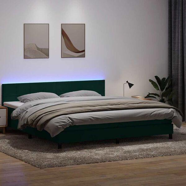 vidaXL Boxspring met matras en LED fluweel donkergroen 180x220 cm