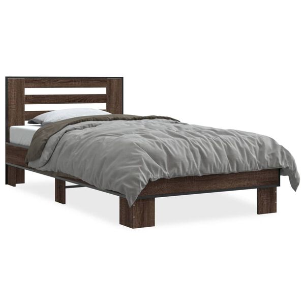 vidaXL Bedframe bewerkt hout en metaal bruin eikenkleurig 90x190 cm