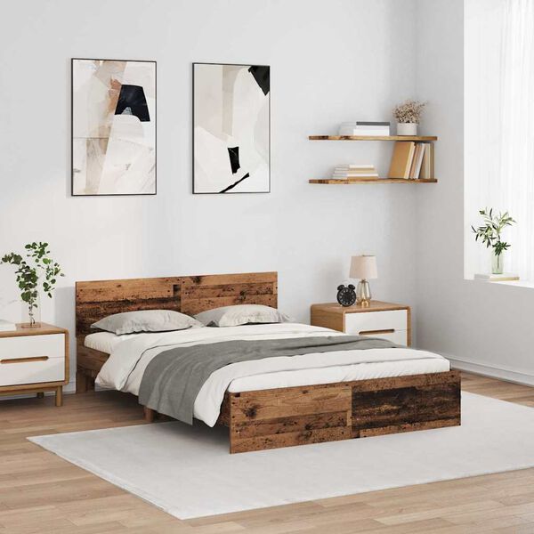 vidaXL Bedframe met hoofdeinde Oud Hout 120 x 200 cm Bewerkt hout