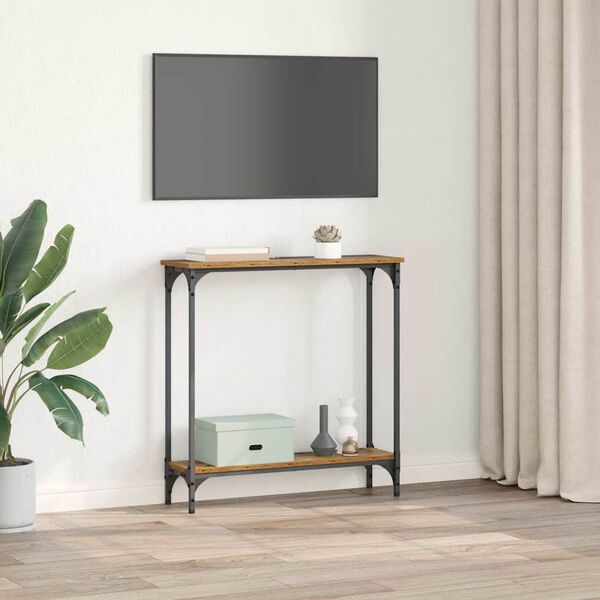 vidaXL Wandtafel met plank Oud Hout 75 x 22,5 x 75 cm Bewerkt hout