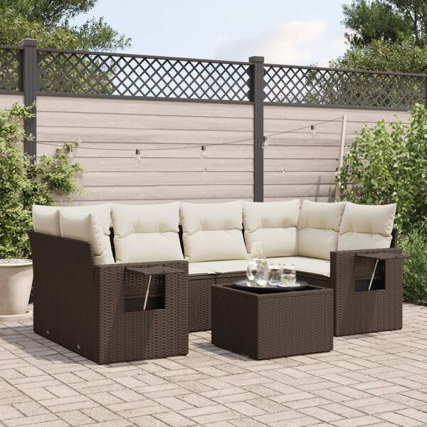 vidaXL 7-delige Loungeset met kussens poly rattan bruin