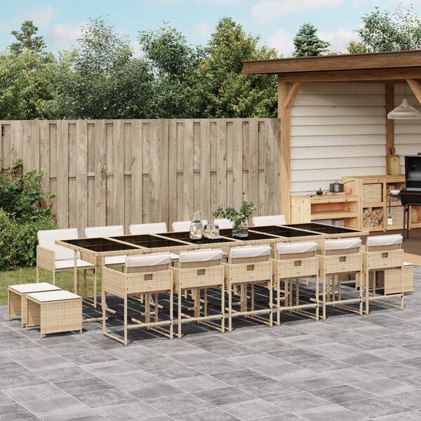 vidaXL 17-delige Tuinset met kussens poly rattan beige