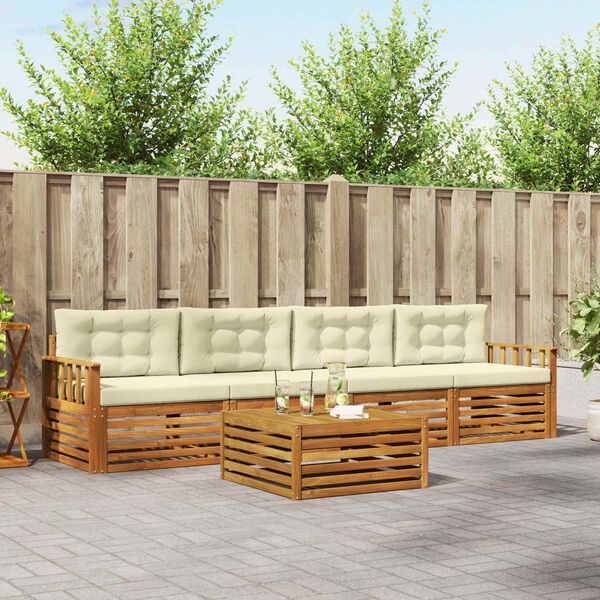 vidaXL Buiten bankenset met kussen 5 pcs Natuurlijk en Cr&egrave;me