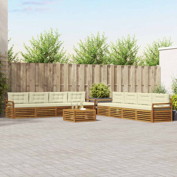 vidaXL Buiten bankenset met kussen 9 pcs Natuurlijk en Cr&egrave;me