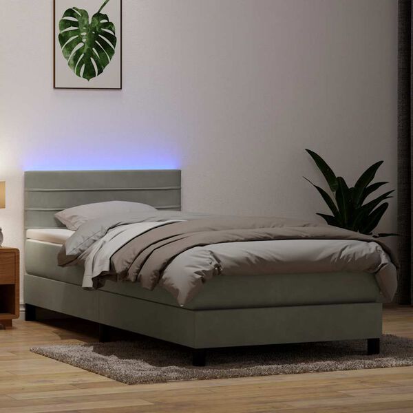 vidaXL Boxspring met matras en LED fluweel lichtgrijs 80x210 cm