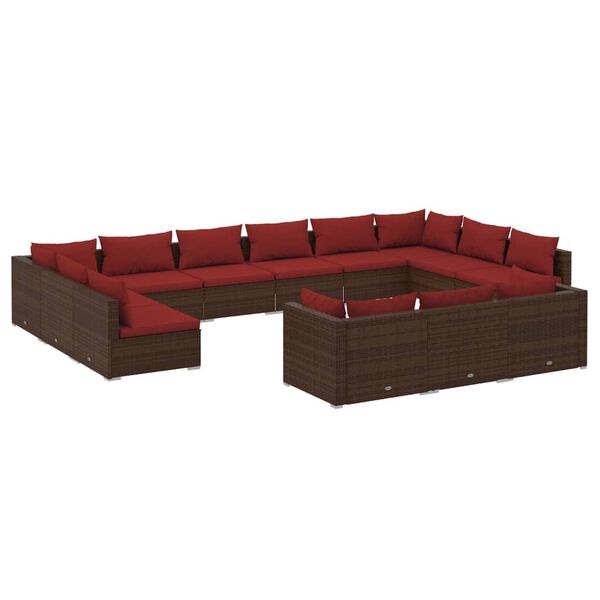 vidaXL 13-delige Loungeset met kussens poly rattan bruin