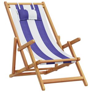 vidaXL Opklapbare stoel blauw en wit, massief eucalyptushout en stof.
