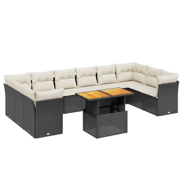 vidaXL 11-delige Loungeset met kussens poly rattan zwart