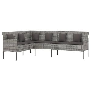 vidaXL Tuinbank L-vormig met kussens poly rattan grijs