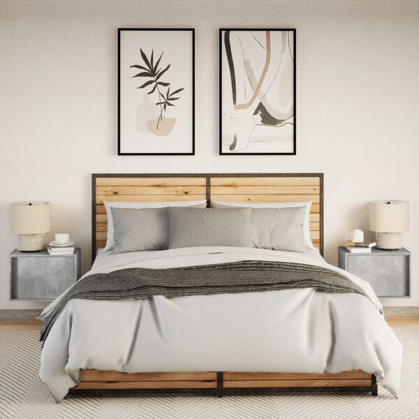 vidaXL Nachtkastjes met LED's 2 st wandgemonteerd betongrijs