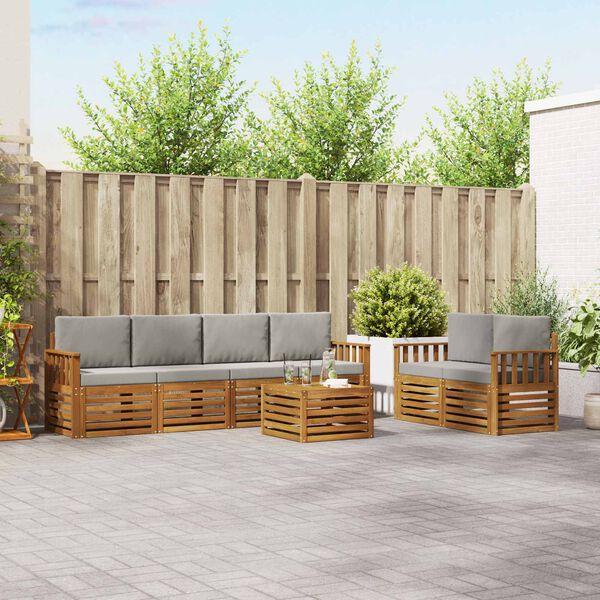 vidaXL Sofa-Sets 7 pcs Natuurlijk en Lichtgrijs Massief Acaciahout