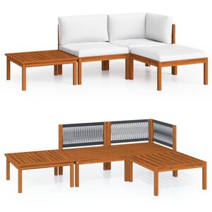 vidaXL 4-delige tuinloungeset met kussens cr&egrave;mekleurig acaciahout en touw