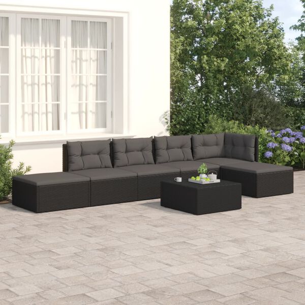 vidaXL 6-delige Loungeset met kussens poly rattan zwart