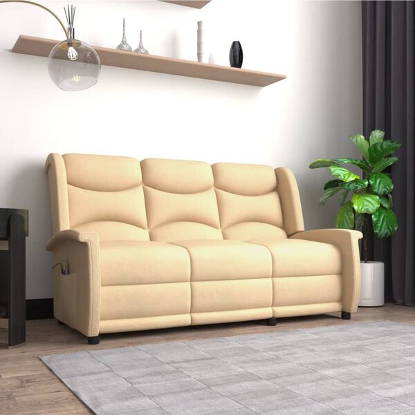 vidaXL Massagestoel 3-zits verstelbaar microvezelstof crèmekleurig