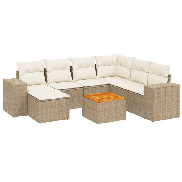 vidaXL 8-delige Loungeset met kussens poly rattan beige