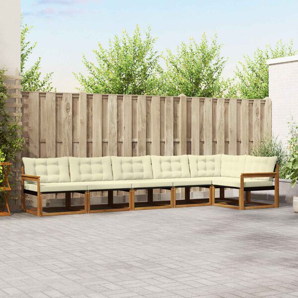 vidaXL Buiten bankenset met kussen 6 pcs Natuurlijk en Cr&egrave;me