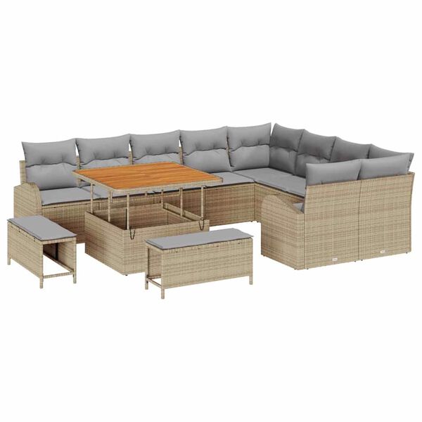 vidaXL Tuin Sofa Set met kussen met opslag 12 pcs Beige en Licht Grijs
