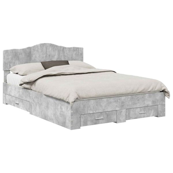 vidaXL Bedframe met hoofdeinde Beton Grijs 140 x 200 cm Bewerkt hout