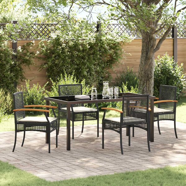vidaXL Tuin Eetset 5 pcs Zwart poly rattan