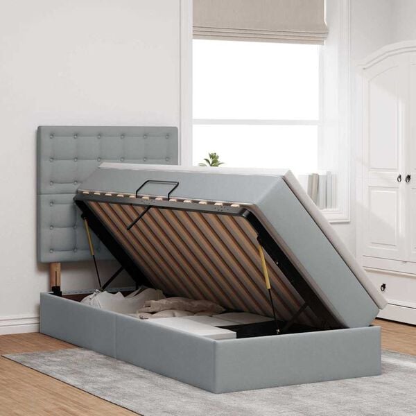 vidaXL Opbergbed met LED met matras Lichtgrijs 90 x 190 cm Polyester