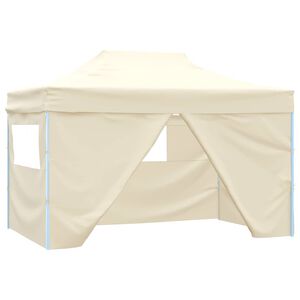 vidaXL Partytent met 4 zijwanden inklapbaar 3x4 m staal cr&egrave;me