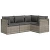vidaXL 4-delige Loungeset met kussens poly rattan grijs