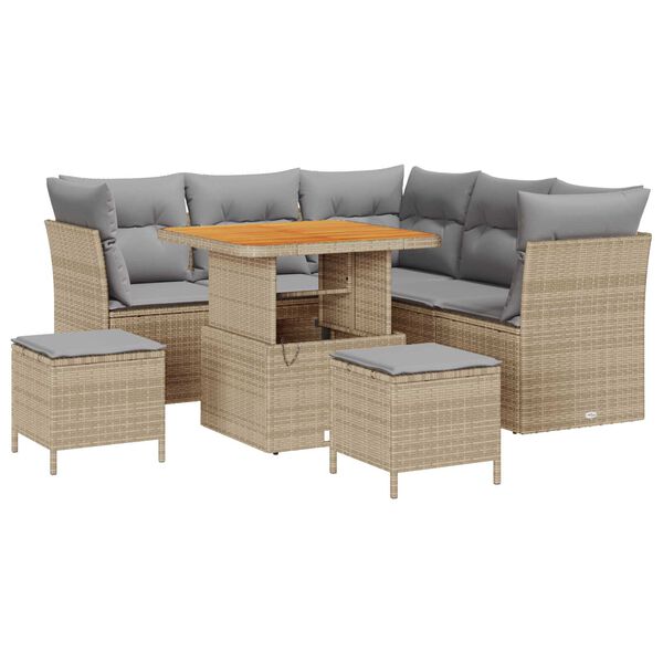 vidaXL Tuinbankenset 8 pcs Beige poly rattan