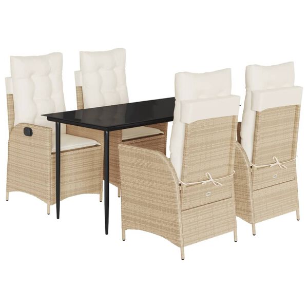 vidaXL 5-delige Tuinset met kussens poly rattan beige