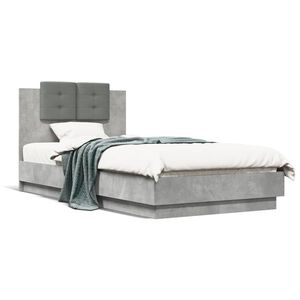 vidaXL Bedframe met hoofdeinde bewerkt hout betongrijs 90x190 cm