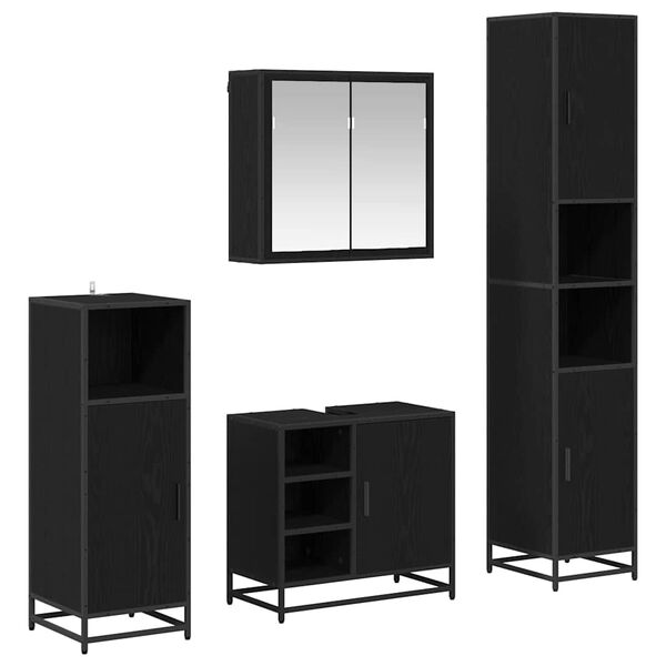 vidaXL Badkamermeubelset met plank 4 pcs Zwart Eiken Bewerkt hout