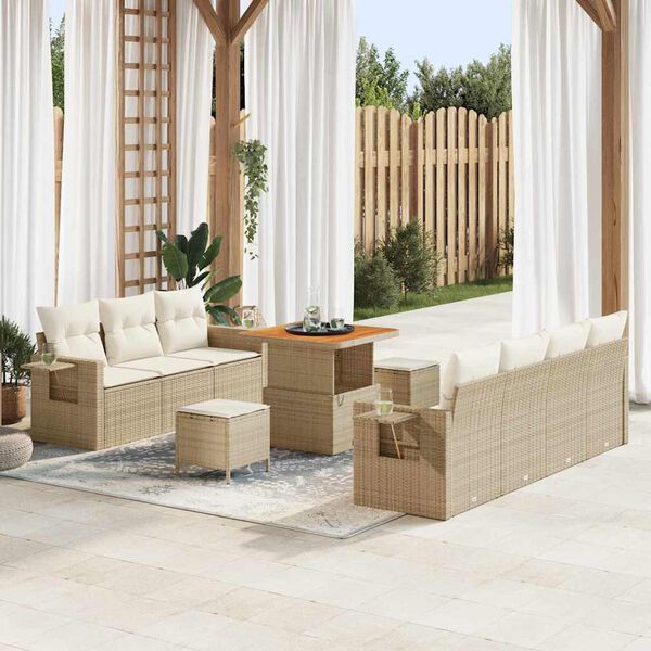 vidaXL Tuin Sofa Set met kussen 10 pcs beige en cr&egrave;mekleurig