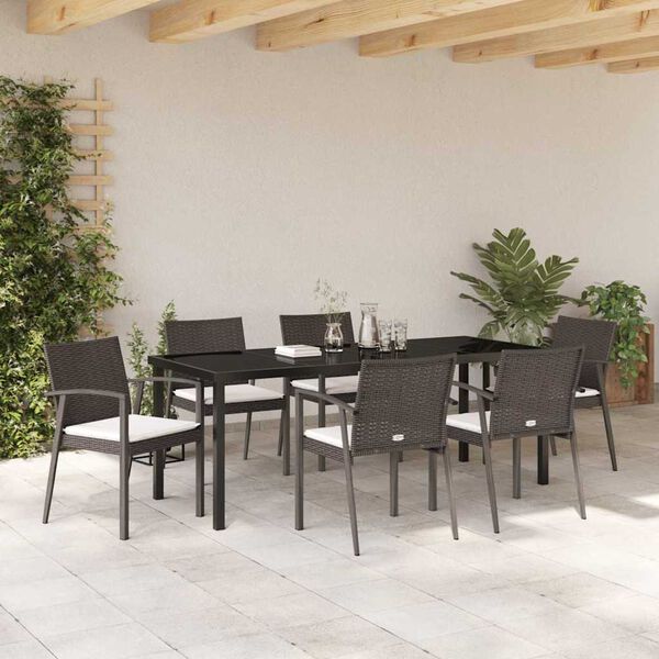 vidaXL Tuin eettafelset 7 pcs Bruin en zwart PE Rattan