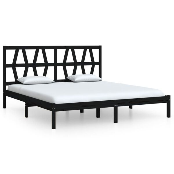 vidaXL Bedframe massief grenenhout zwart 180x200 cm