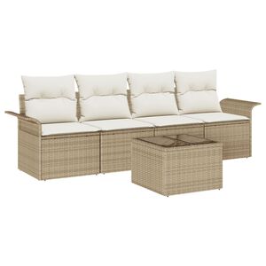 vidaXL Tuin Sofa Set met kussen 5 pcs Beige en Cr&egrave;me poly rattan