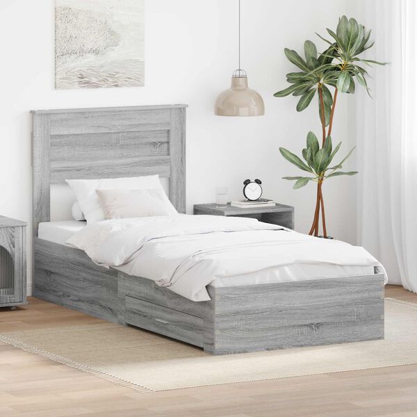 vidaXL Bedframe met hoofdeinde Grijs Sonoma 100 x 200 cm Bewerkt hout
