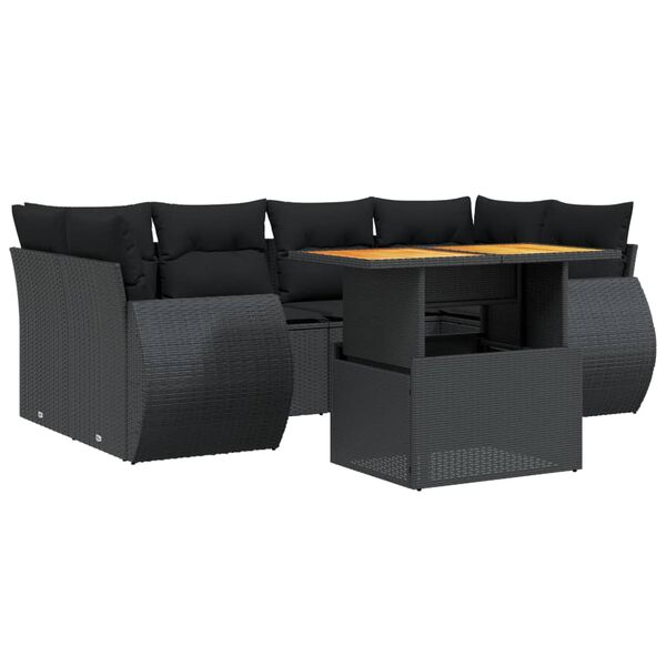 vidaXL 7-delige Loungeset met kussens poly rattan zwart