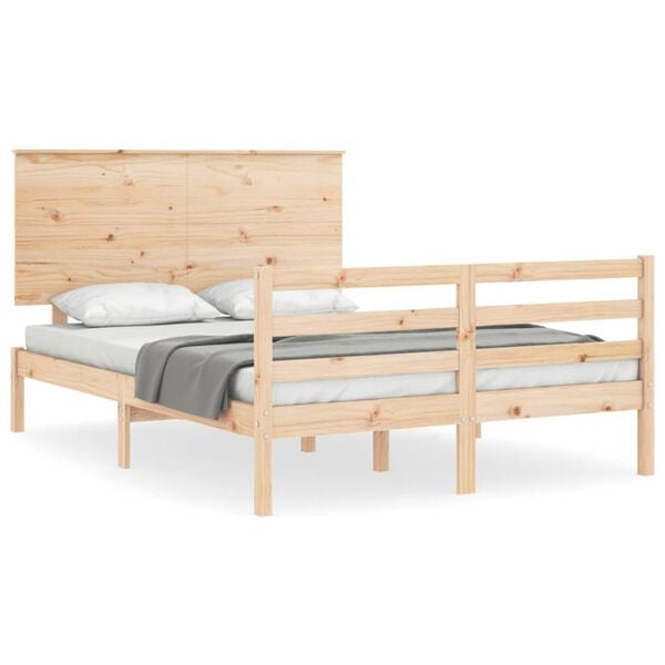 vidaXL Bedframe met hoofdbord massief hout 140x190 cm