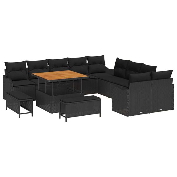 vidaXL Tuin Sofa Set met kussen met opslag met kussen 13 pcs Zwart