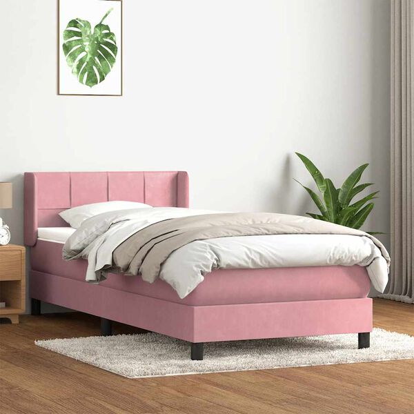 vidaXL Boxspring met matras fluweel roze 80x220 cm