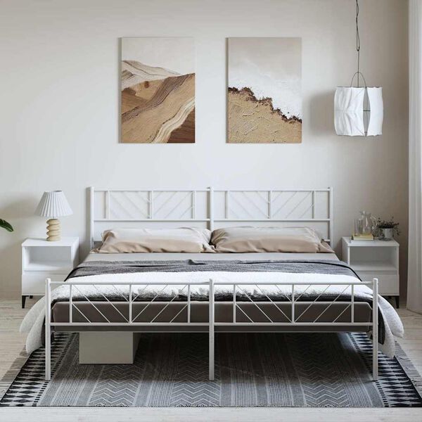 vidaXL Bedframe met hoofd- en voeteneinde metaal wit 193x203 cm