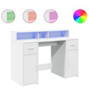 vidaXL Bureau met LED-verlichting 120x55x91 cm bewerkt hout wit