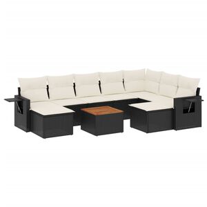 vidaXL 10-delige Loungeset met kussens poly rattan zwart