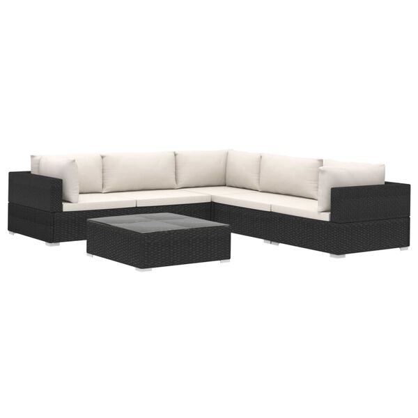 vidaXL 6-delige Loungeset met kussens poly rattan zwart